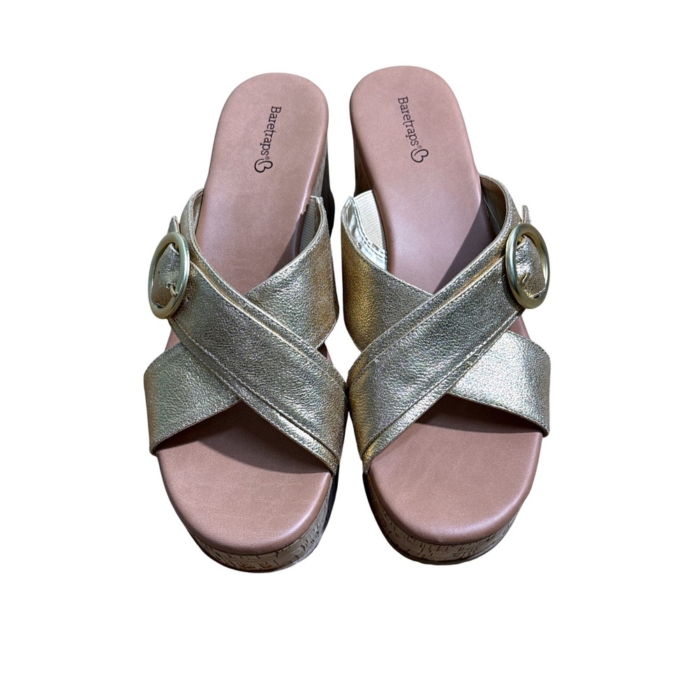 Baretraps Sydney Platform Wedge Sandals Womens 10 Gold Contemporary Chic